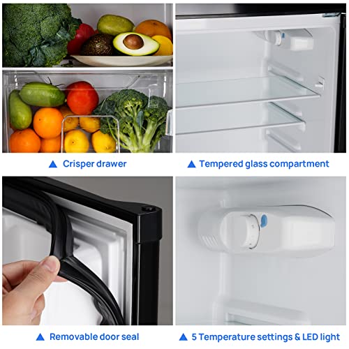 Upstreman 4.0 Cu.Ft Compact Refrigerator with Freezer, Large Capacity Double Door Mini Fridge for Dorm, Office, Bedroom,Adjustable Thermostat, Black-BR401